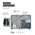 Polypropylene trolley set interior view with spacious compartments and elastic accessory strap