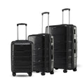 Polypropylene trolley luggage set of 3, black hard-shell cases with telescopic handles and wheels