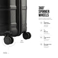 Dark polypropylene trolley with 360-degree spinner wheels and reinforced lower corner