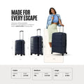 Large check-in trolley with telescopic handle and navy shell, ready to travel.