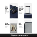 Navy polypropylene trolley set with side lock, push-button handle and utility pockets