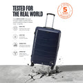 Navy polypropylene trolley suitcase with telescopic handle and eight spinner wheels