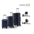 Navy polypropylene trolley set of three with telescopic handles and smooth spinner wheels