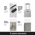 Light grey polypropylene trolley set with super secure lock, utility pockets and shoe bag