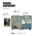 Polypropylene trolley set of 2 open suitcases with wheels, showing storage compartments