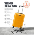 Orange cabin trolley with telescopic handle and spinner wheels, compact carry size