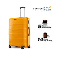 Orange check-in trolley back view with telescopic handle and 8 wheels