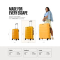 Yellow medium hard-shell trolley suitcase in upright side view