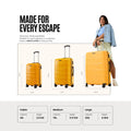 Set of 3 polypropylene trolley suitcases, yellow, upright with spinner wheels