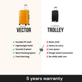 Yellow Vector trolley suitcase and dark standard trolley shown side by side