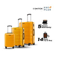 Set of 3 polypropylene trolley suitcases, yellow, upright with spinner wheels