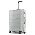 Large check-in trolley with telescopic handle, light grey polypropylene shell and wheels.