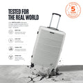 Light grey medium check-in trolley with telescopic handle and 8 wheels