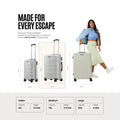 Medium check-in trolley size view, off-white shell with side handle