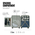 Cabin trolley interior with roomy compartment, shoe bag, utility pockets, and elastic straps