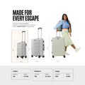 White cabin trolley with telescopic handle, side carry handle, and spinner wheels