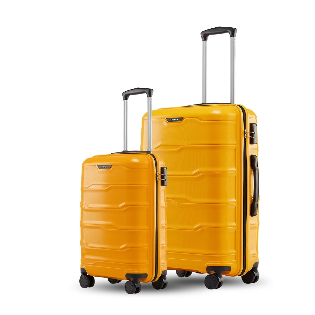 Polypropylene trolley set of 2 in yellow with telescopic handles and 8 wheels