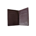 Brown leather card holder interior, open with multiple slots and Rare logo