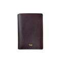 Brown leather slim card holder with Rare logo, smooth textured finish