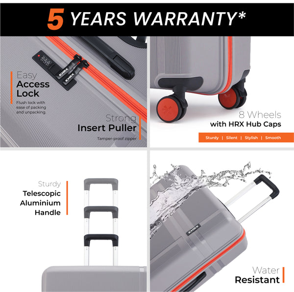 HRX by Hrithik Roshan Hard Body Set of 3 Luggage 8 Wheels - Helium