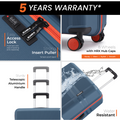 Hard-shell luggage set, blue with orange trim, 8 wheels and telescopic handle