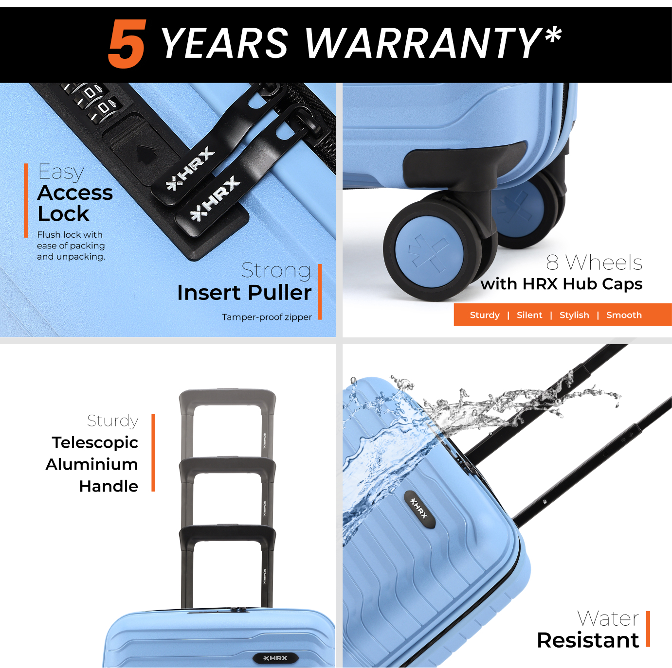 HRX by Hrithik Roshan Hard Body Set of 3 Luggage 8 Wheels - Kyoto