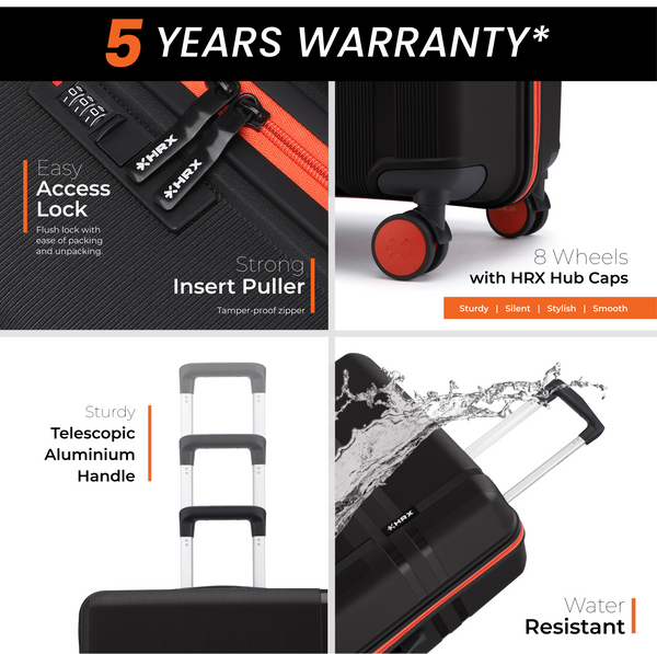 HRX by Hrithik Roshan Hard Body Set of 3 Luggage 8 Wheels - Helium