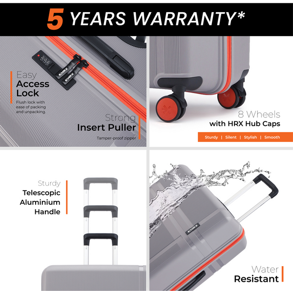 HRX by Hrithik Roshan Hard Body Set of 3 Luggage 8 Wheels - Helium