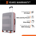 Large check-in suitcase in light grey with telescopic handle and spinner wheels.