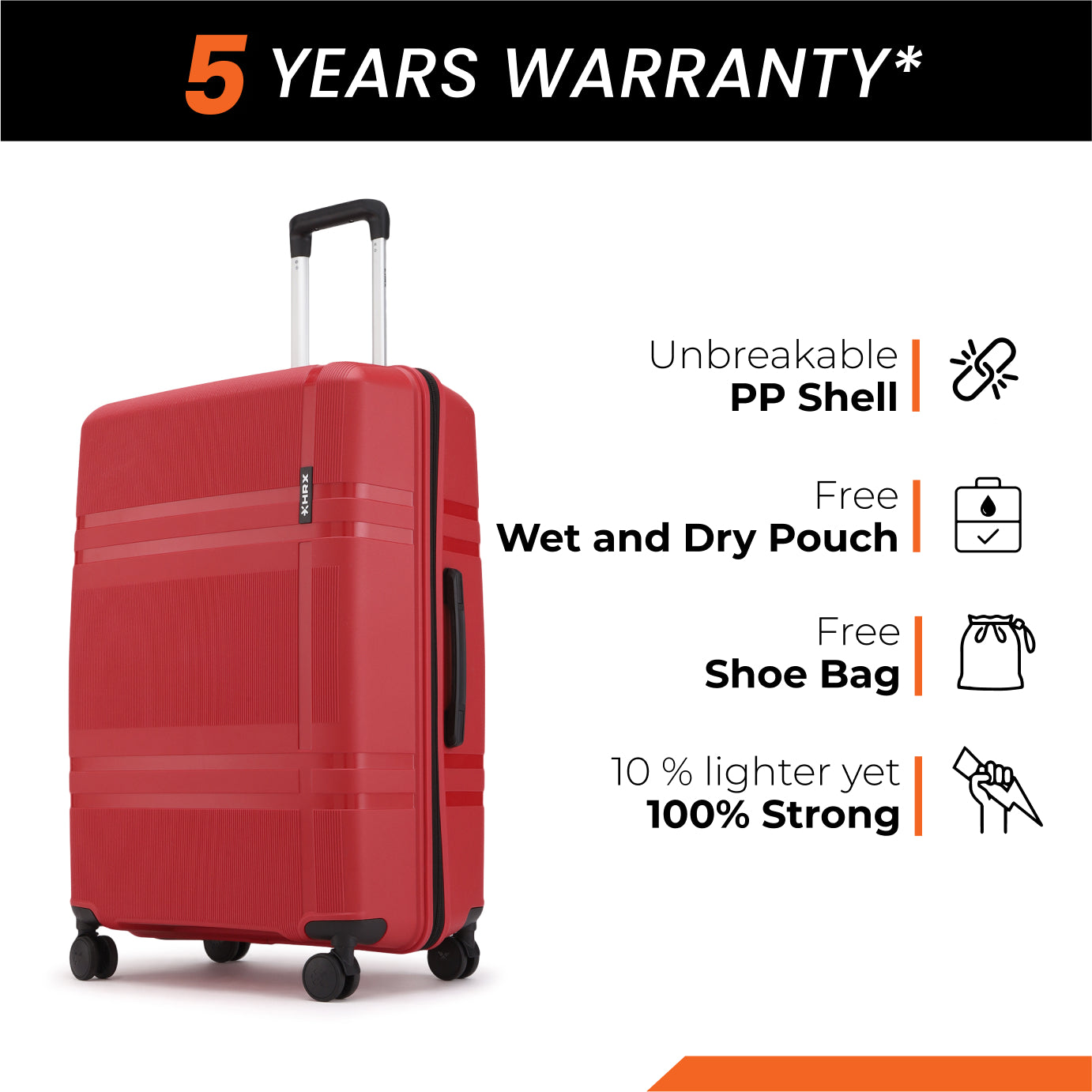 HRX by Hrithik Roshan  Hard Body Set of 3 Luggage 8 Wheels - Helium