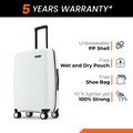 White medium check-in suitcase with unbreakable PP shell and telescopic handle