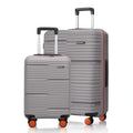 Grey two-piece hard-shell luggage set with orange wheels and telescopic handles
