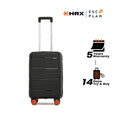 Black small cabin suitcase with telescopic handle and four wheels