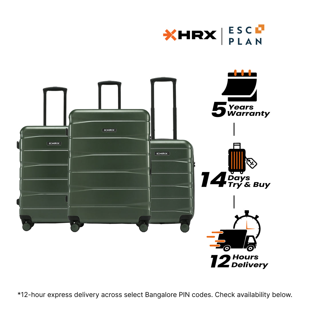 HRX by Hrithik Roshan Hard Body Set of 3 Luggage 8 Wheels - Brute