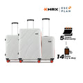 White hard-shell luggage set of 3 with telescopic handles and red-accent wheels