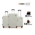 Light hard-shell luggage set of 3 with upright handles and 8 spinner wheels.