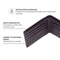 Leather bi-fold wallet interior with card slots and embossed monogram panels