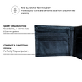 Black leather bi-fold wallet interior with card slots and stitched trim