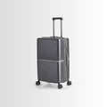 Hard-shell polycarbonate trolley suitcase with extendable handle and spinner wheels, dark grey