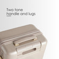 Beige hard-shell trolley with two-tone handle and lugs along the top edge