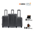 Hard-shell luggage set: charcoal grey three-piece suitcases with telescopic handles and wheels