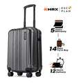 Cabin suitcase with extended handle, black hard-shell and four spinner wheels