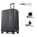 Large check-in suitcase, black ridged shell with telescopic handle and 8 wheels