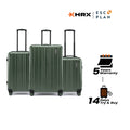 Hard-shell luggage set: dark green three-piece suitcases with telescopic handles and wheels