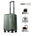 Cabin suitcase with extended handle, dark green hard-shell and four spinner wheels