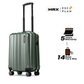 Small cabin suitcase with telescopic handle, olive green shell, hard ridged sides, 8-wheel design