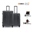 Hard-shell luggage set of 2 in charcoal grey with upright handles and spinner wheels