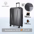 Hard-shell trolley luggage, dark gray carbon fiber finish with top handle and wheels