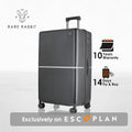 Dark grey hard-shell polycarbonate trolley suitcase with telescopic handle and side zipper panel
