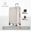 Hard-shell polycarbonate trolley suitcase with telescopic handle, four wheels, beige finish